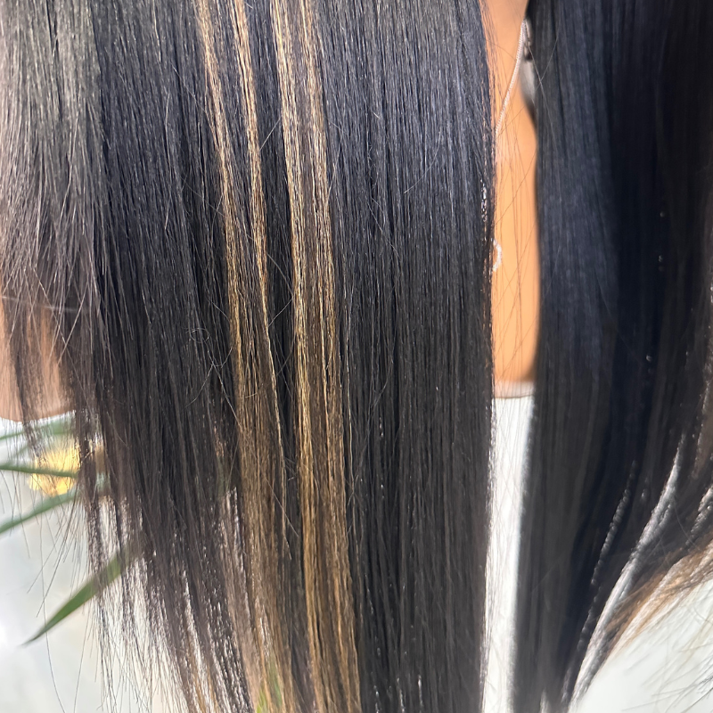 Black Straight Wig with Peekaboo Blonde Highlight | 28 Inch Premium Swiss Lace Front-Iris - estellewigsandmore.co.uk