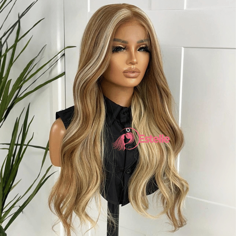 Long Wavy Golden Golden Blonde Balayage Synthetic Lace Front Wig-Natasha