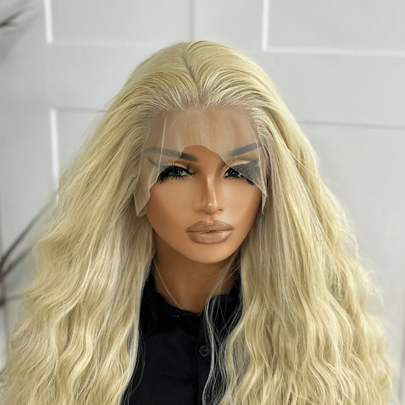 Long Bleach Blonde Loose Wave Lace Front Wig | 26 Inch Synthetic Heat Safe Wig-Aurora - estellewigsandmore.co.uk SYNTHETIC WIG