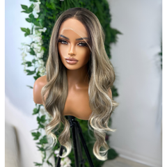 MISHA-Rooted Mixed Blonde Wavy Synthetic Lace Front Wig