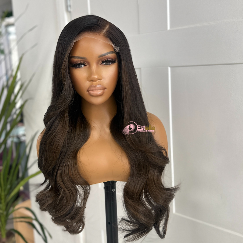 OYIN- 24’’ Long Natural Black/Brown Lace Closure Human Hair Wig