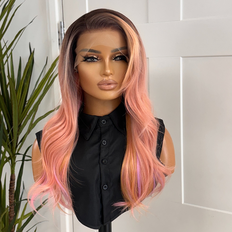 Sunset Pink 13x4 Lace Front Wig | Glueless Synthetic Wig -Peony - estellewigsandmore.co.uk