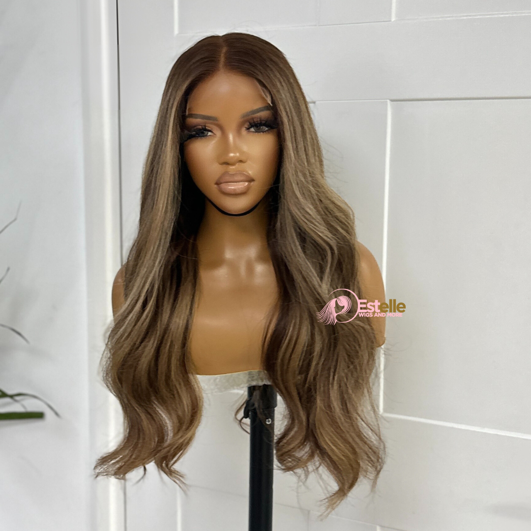 22'' Brown/Blonde Human Hair  Lace Closure Wig-SIMI