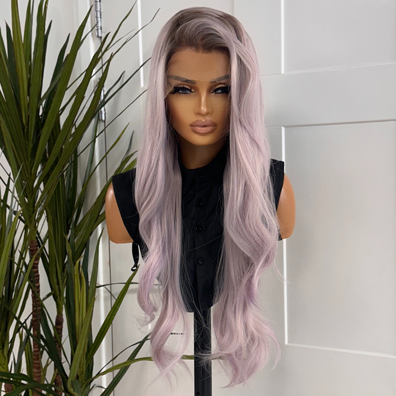 Rooted Lavender Lace Front Wig | 26 Inch Synthetic Heat Safe Wig-Aurielle