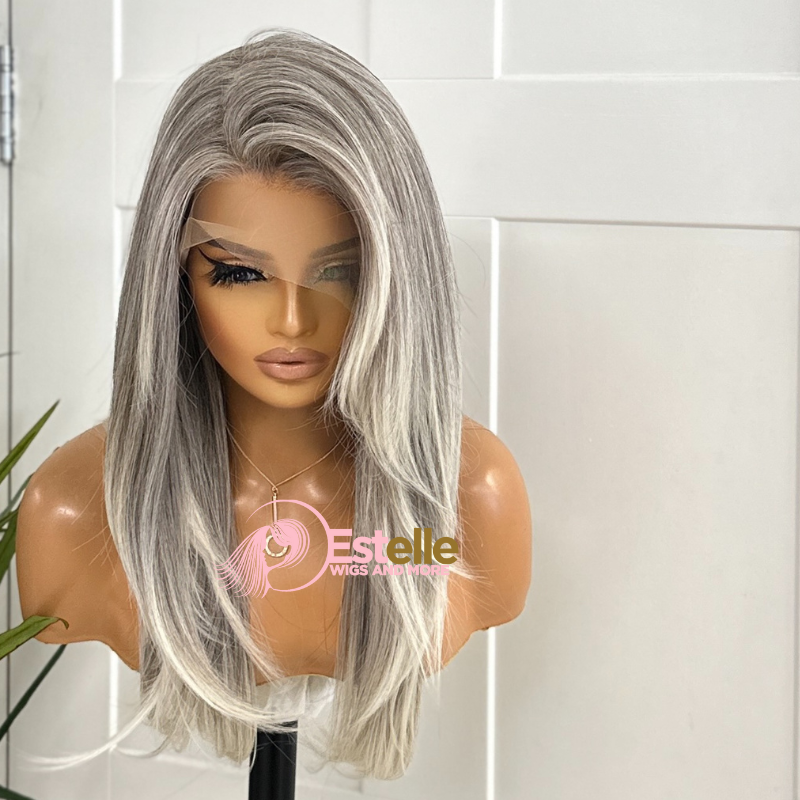 Salt &amp; Pepper Straight Layered Lace Front Wig -ANASTACIA - estellewigsandmore.co.uk SYNTHETIC WIG