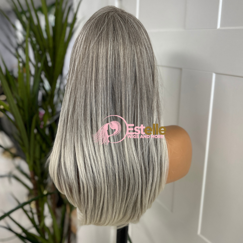 Salt &amp; Pepper Straight Layered Lace Front Wig -ANASTACIA - estellewigsandmore.co.uk SYNTHETIC WIG