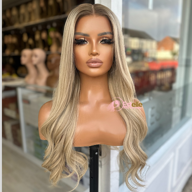 20 inches Rooted   Blonde Mix Human Hair Wig-SAPPHIRE