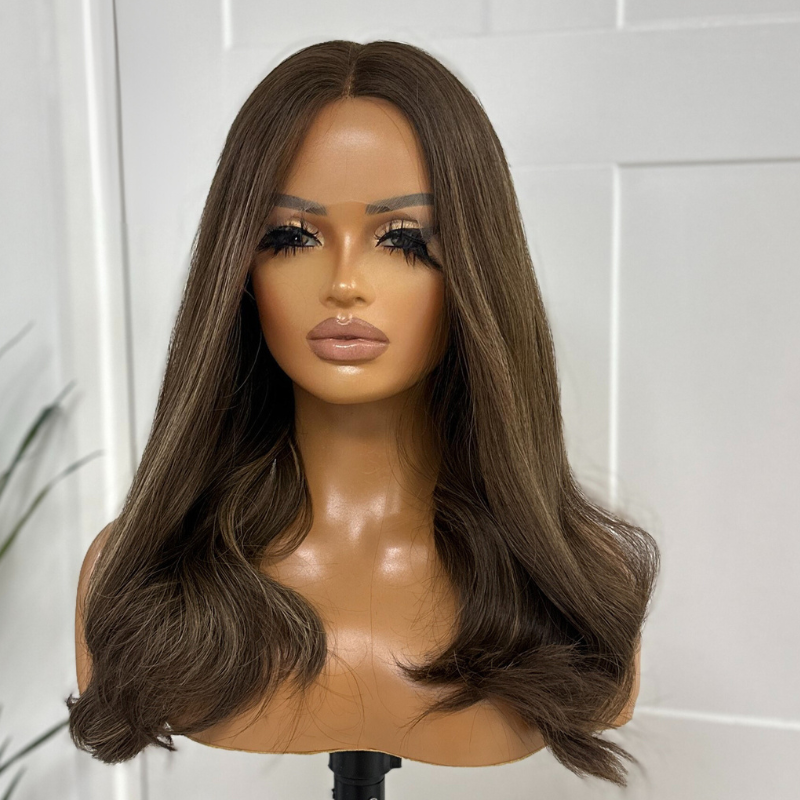 18 inches Ash brown Mix Human Hair Lace Front  Wig-SHARA