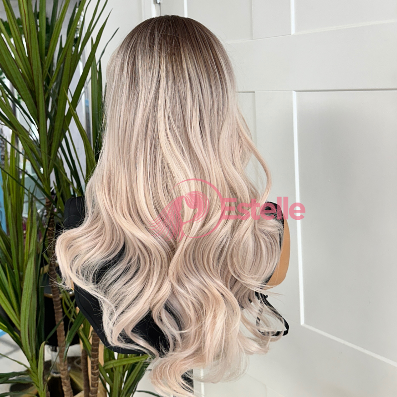 Long Wavy Rooted Soft Pink Wavy Lace Front Wig – Petal/E7 - estellewigsandmore.co.uk SYNTHETIC WIG