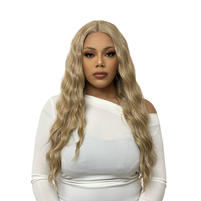 SIA-Long Wavy Champagne Blonde T Lace Front/Part Synthetic  Wig