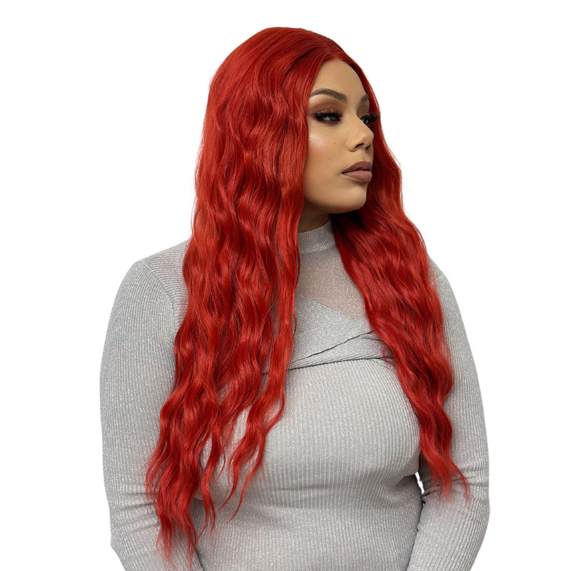 SIA Red Long Wavy Synthetic T Lace Front Wig estellewigsandmore