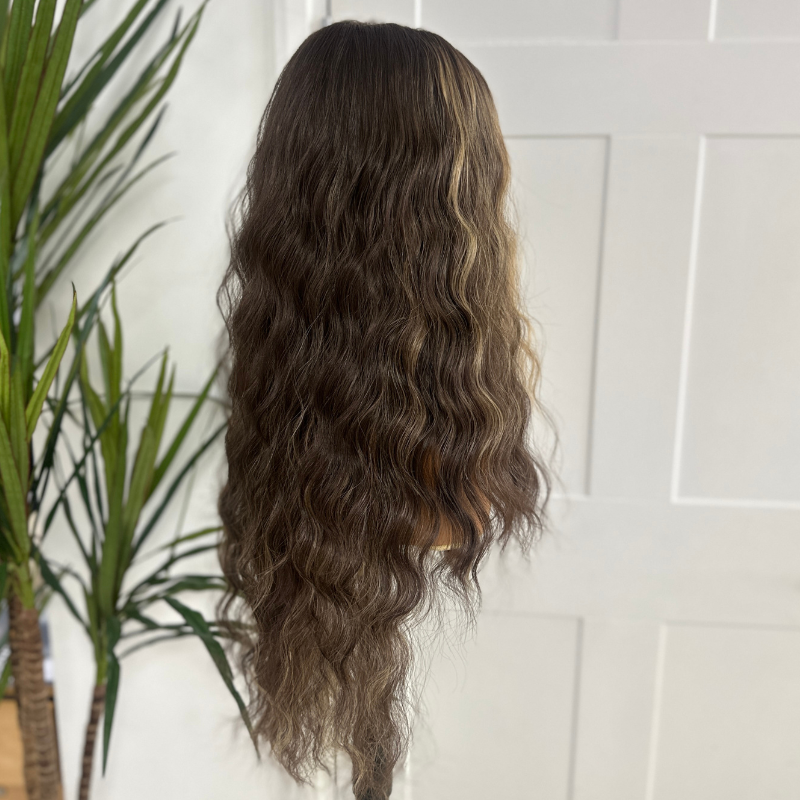 Long Beachwave Brunette Blonde Highlight Synthetic Lacefront Wig –Silvia04 - estellewigsandmore.co.uk