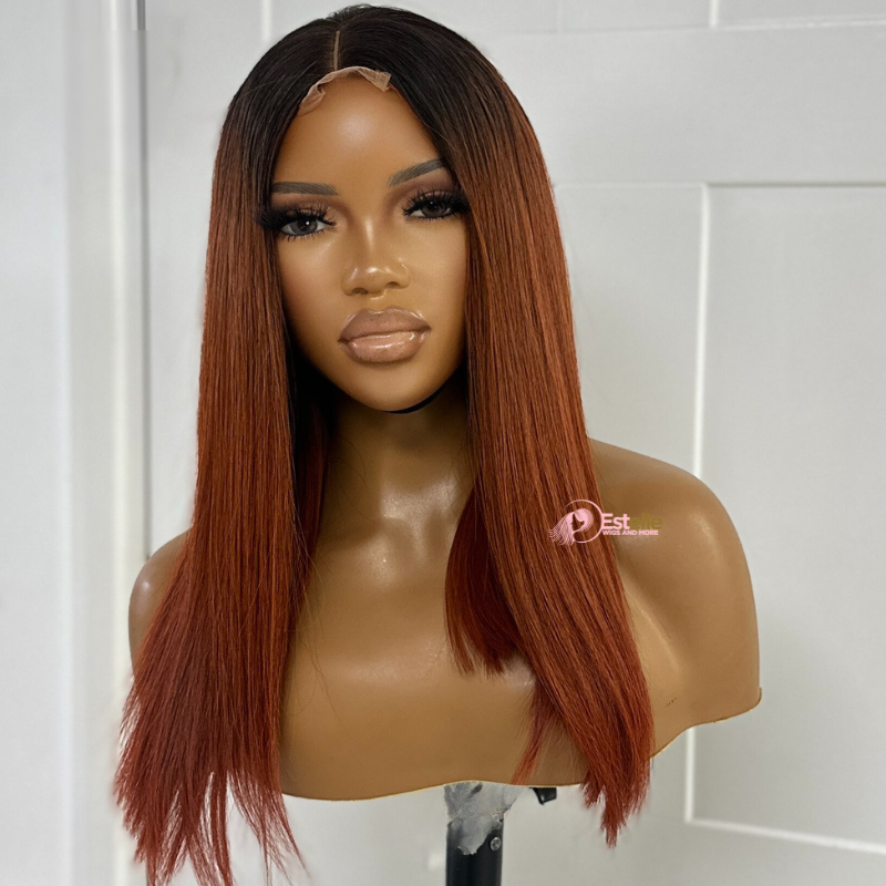 14 inches Rooted Copper Human Hair  Lace  Closure Wig- SUGAR