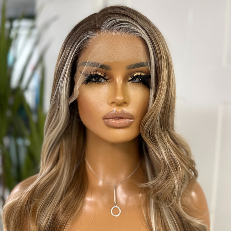 Caramel Blonde Lace Front Wig | Scandi Hairline | Face-Framing Highlights | 14–16 Inches-Tara/306