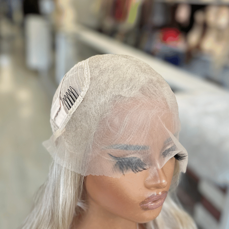 Lange, hellchampagnerblonde Kunsthaarperücke mit Lace-Front – SORRIE/101