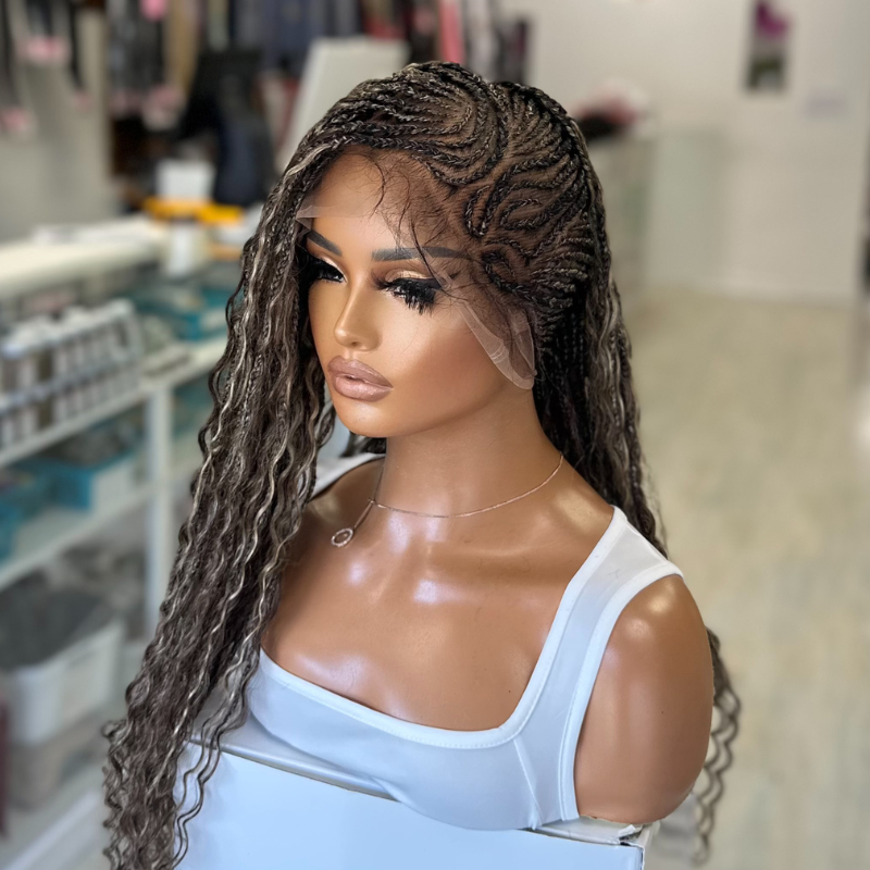 ZARA – 24" Lemonade Boho Braided Full Lace Wig | Brown &amp; Honey Blonde