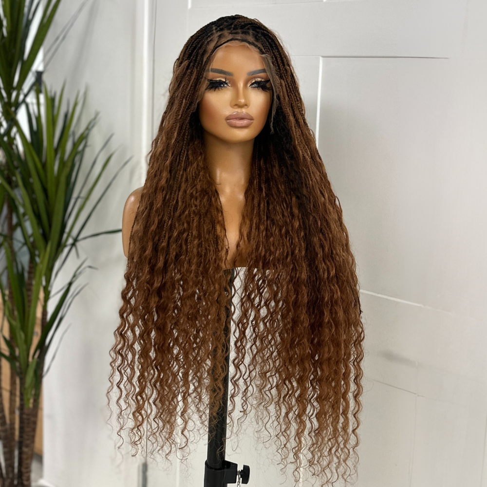 Rooted Auburn Long knotless  Boho/Goddess  Braids  Lace Front  Wig -ZI-03