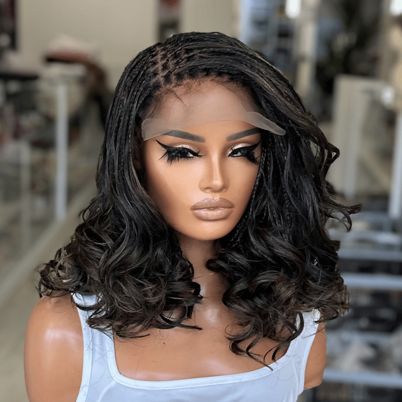 ZOLA | 12–14" Black/Blonde Boho French Curl Braided 6×6 Lace Front Wig