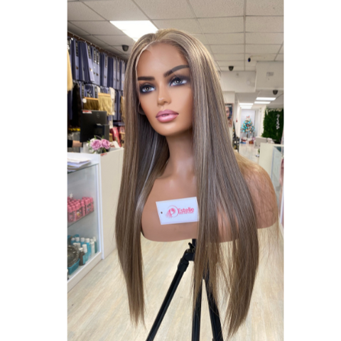 LITZY-Long Straight Caramel Blonde Mix Synthetic Lace Front Wig
