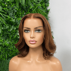 ELIANA-12" Copper Brown Human Hair Wig Lace Front Wig
