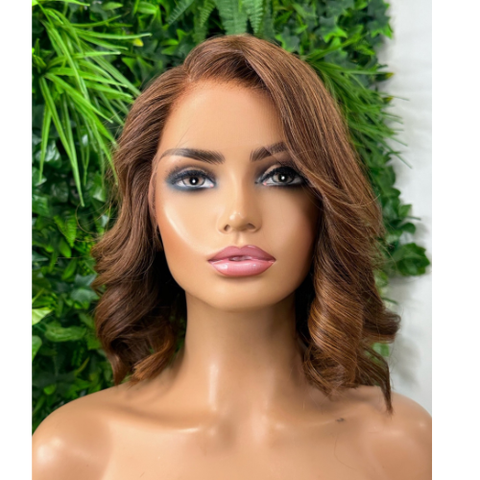 ELIANA-12" Copper Brown Human Hair Wig Lace Front Wig