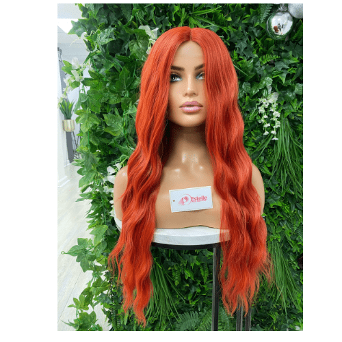 SIA-Red Long Wavy Synthetic T Lace Front Wig - estellewigsandmore.co.uk