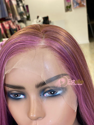 PERLA-Dusty Pink Synthetic Long  Lace Front Wig