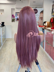 PERLA-Dusty Pink Synthetic Long  Lace Front Wig