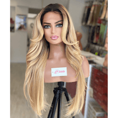 MARIA-Long Layered  Human Hair Blend Lace Front Wig