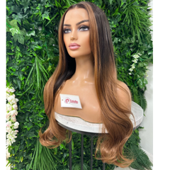 RUBY-Long Wavy Ombre Auburn  Lacefront Synthetic Wig